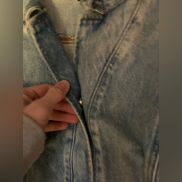 Express Puff Sleeve Tie Waist Medium Wash Denim Jumpsuit - Picture 8 of 8